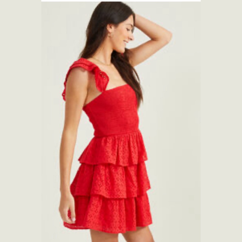 Altar’d State Amira Red Eyelet Ruffle Mini Dress - Picture 11 of 11